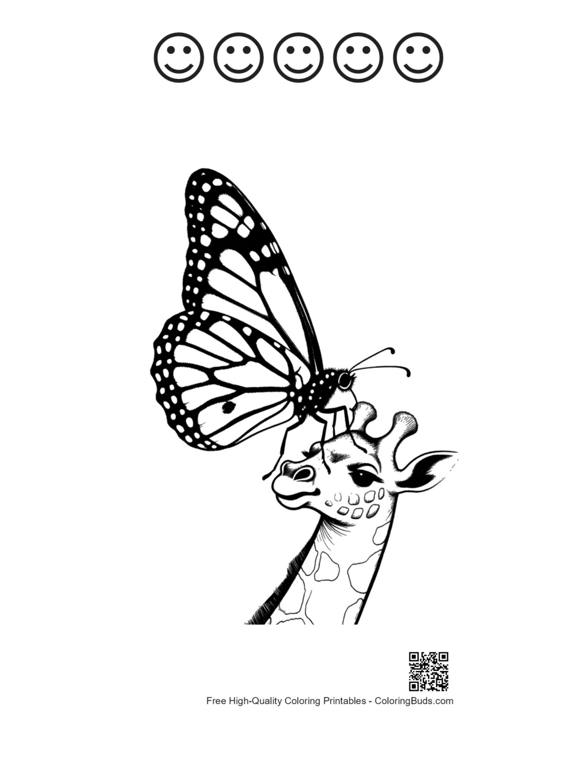 Printable monarch butterfly giraffe head with happy faces