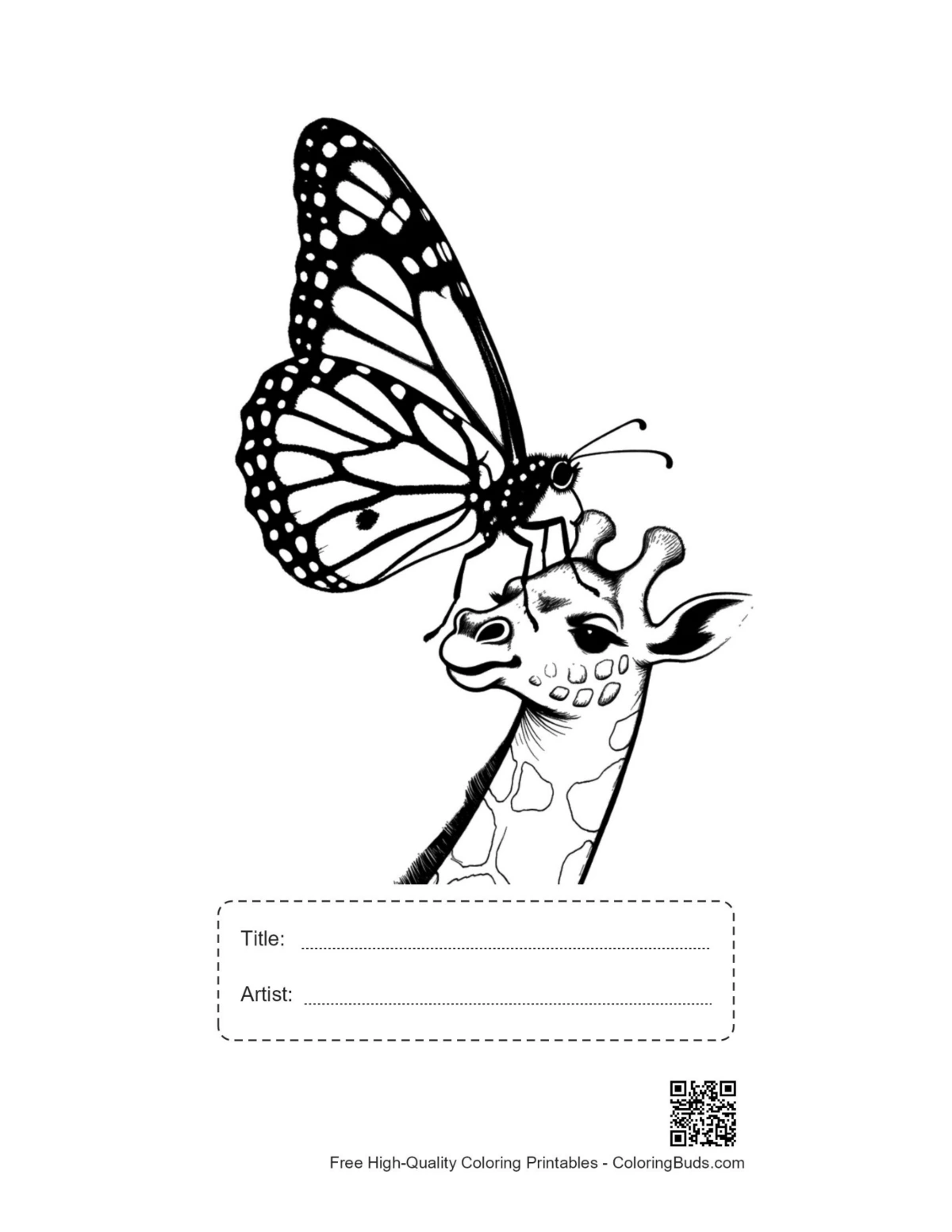 Printable monarch butterfly on giraffe head with title box