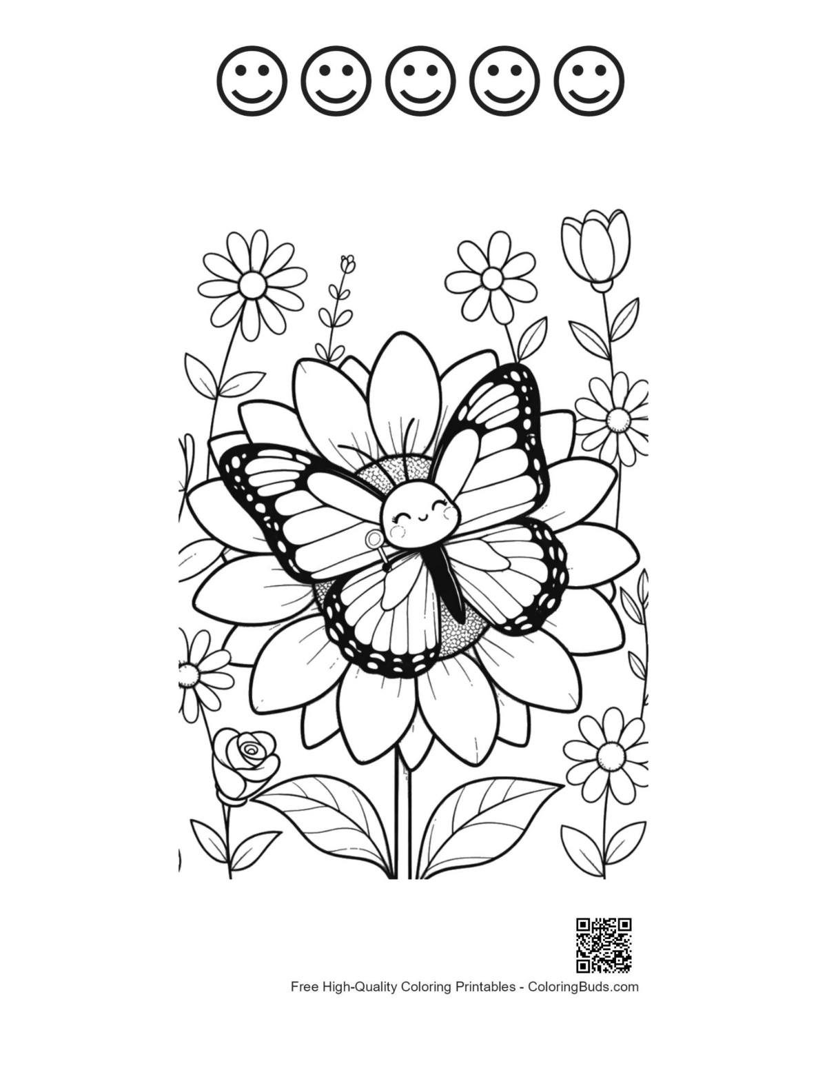 Monarch butterfly printable happy faces outline