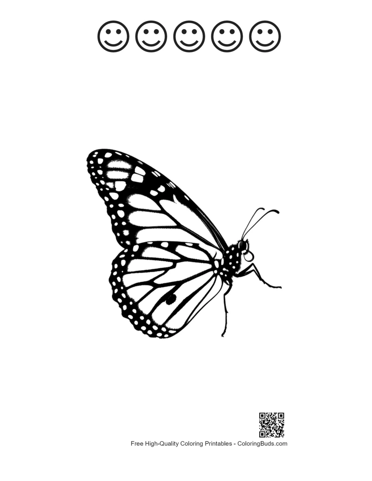 Monarch butterfly silhouette happy face outline printable