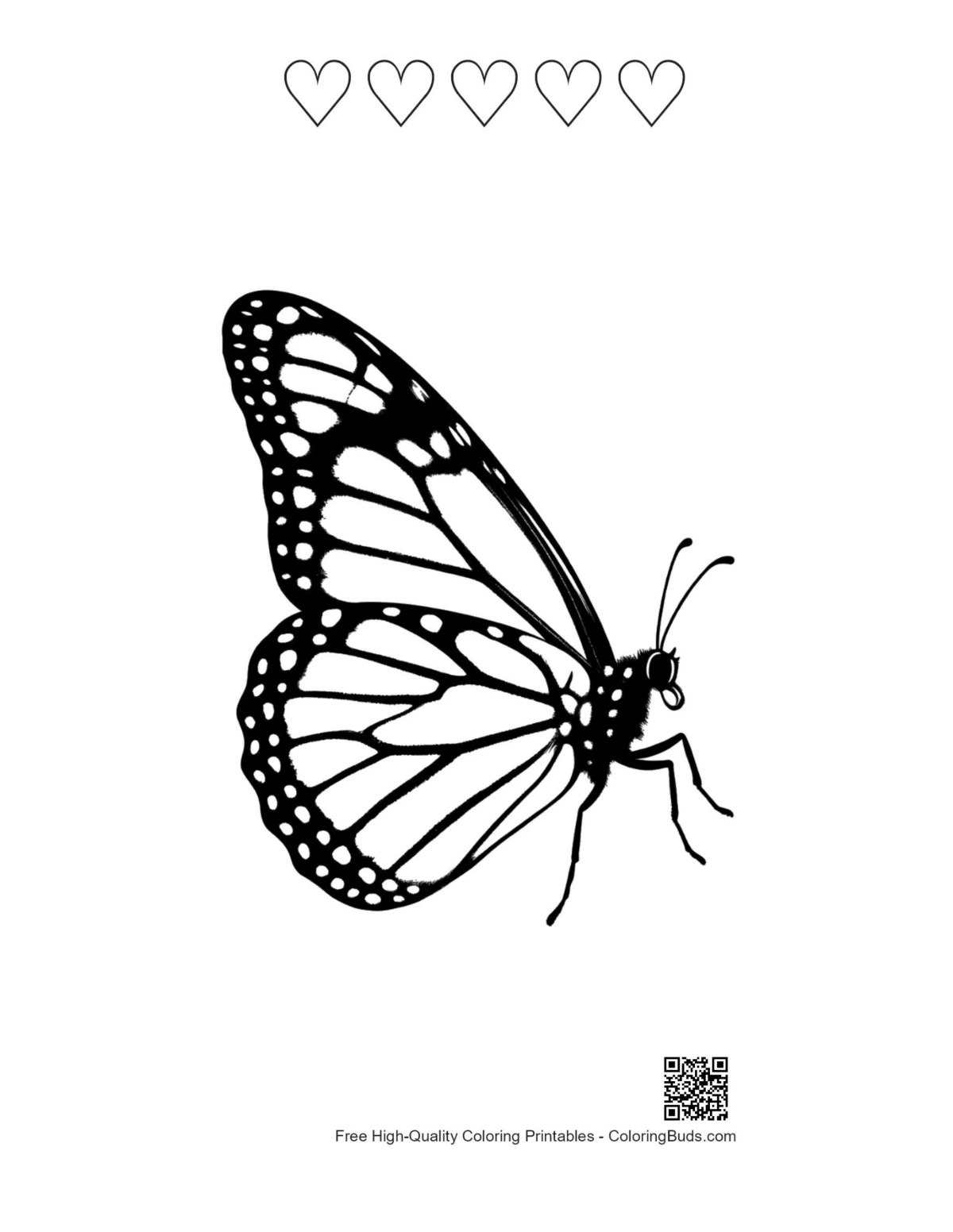 Monarch butterfly silhouette with heart-shaped outlines