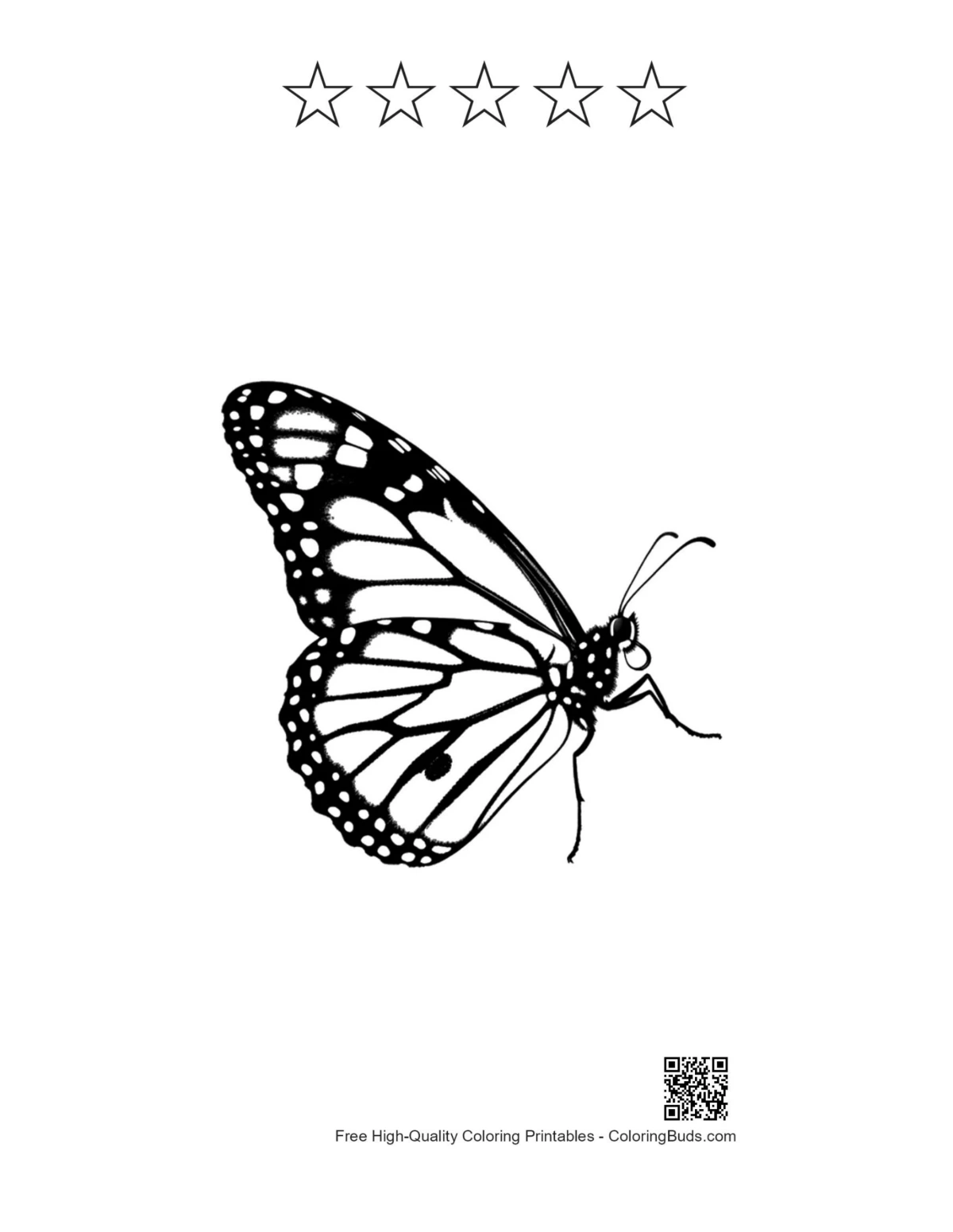 Monarch butterfly silhouette with star outlines printable