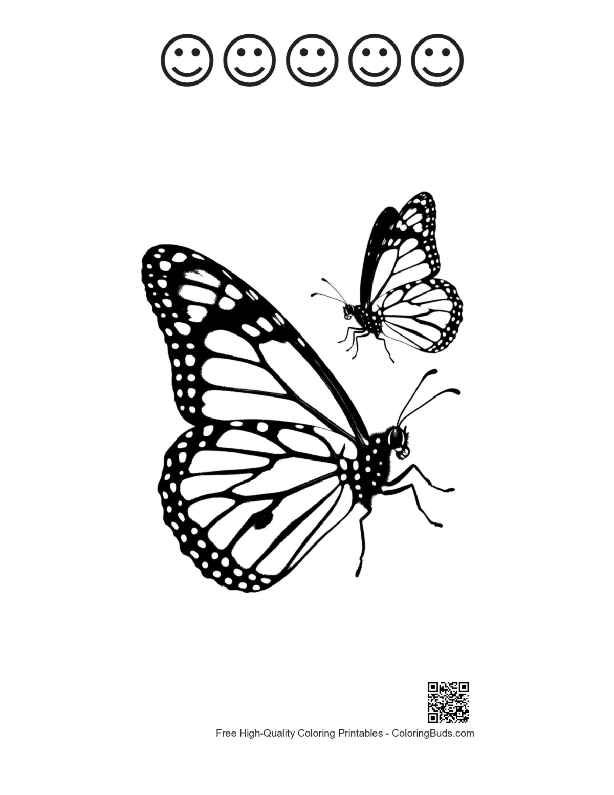 Monarch butterflies silhouette with happy faces