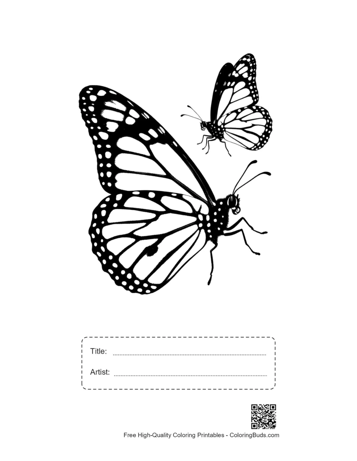 Printable monarch butterflies silhouette with title box