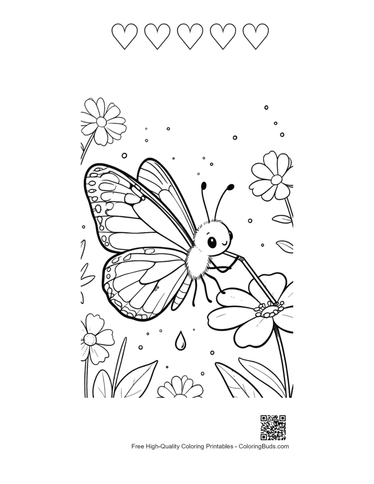Monarch butterfly printable with heart outlines