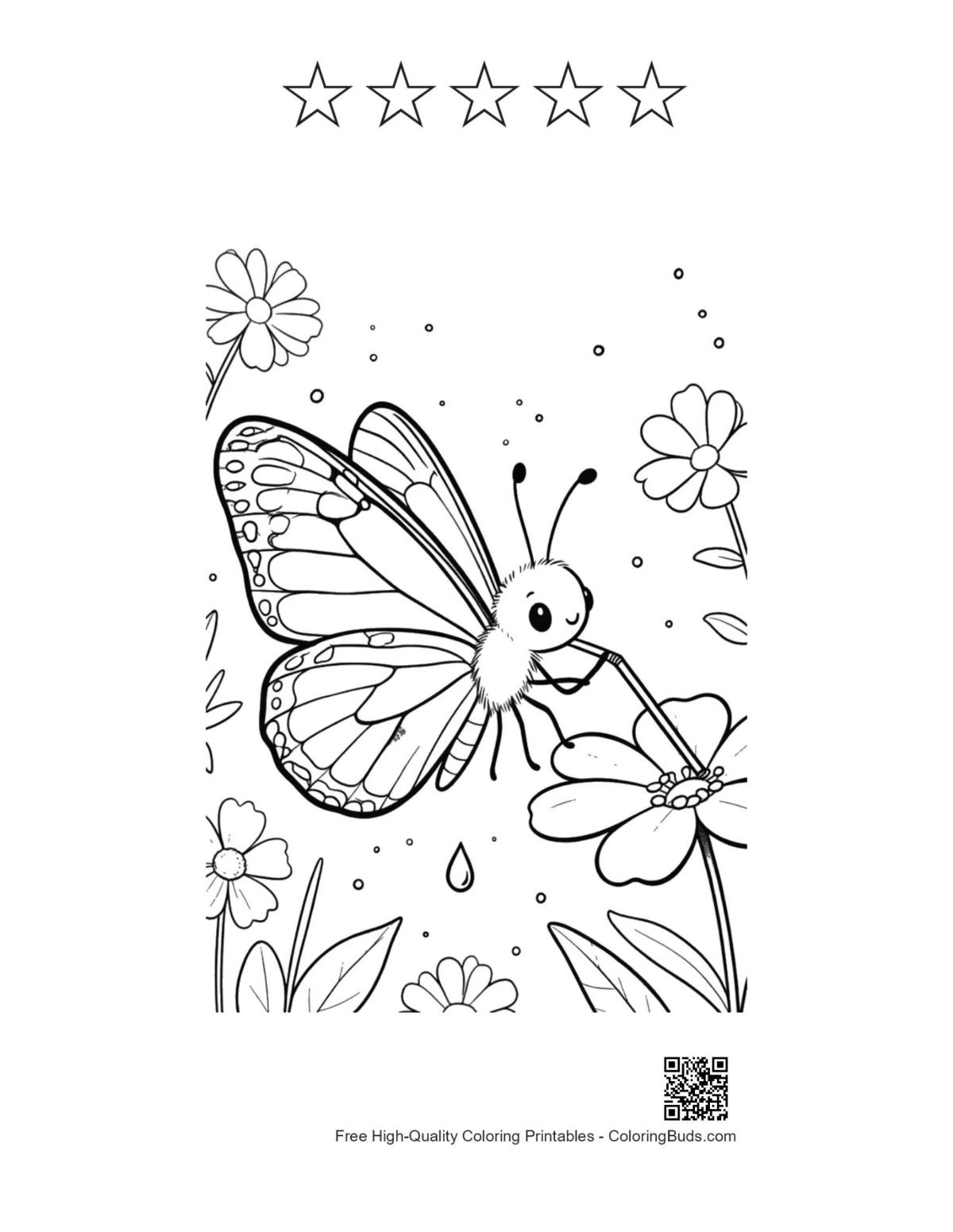 Butterfly printable with 5 star outlines