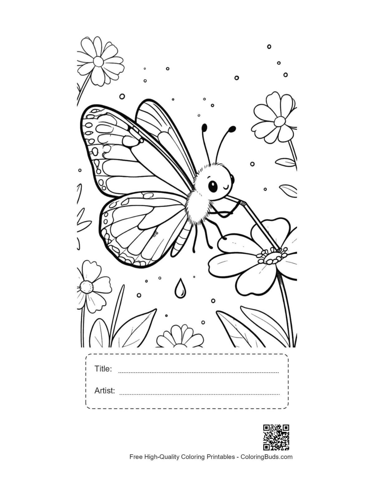 Monarch butterfly printable with title and artist box