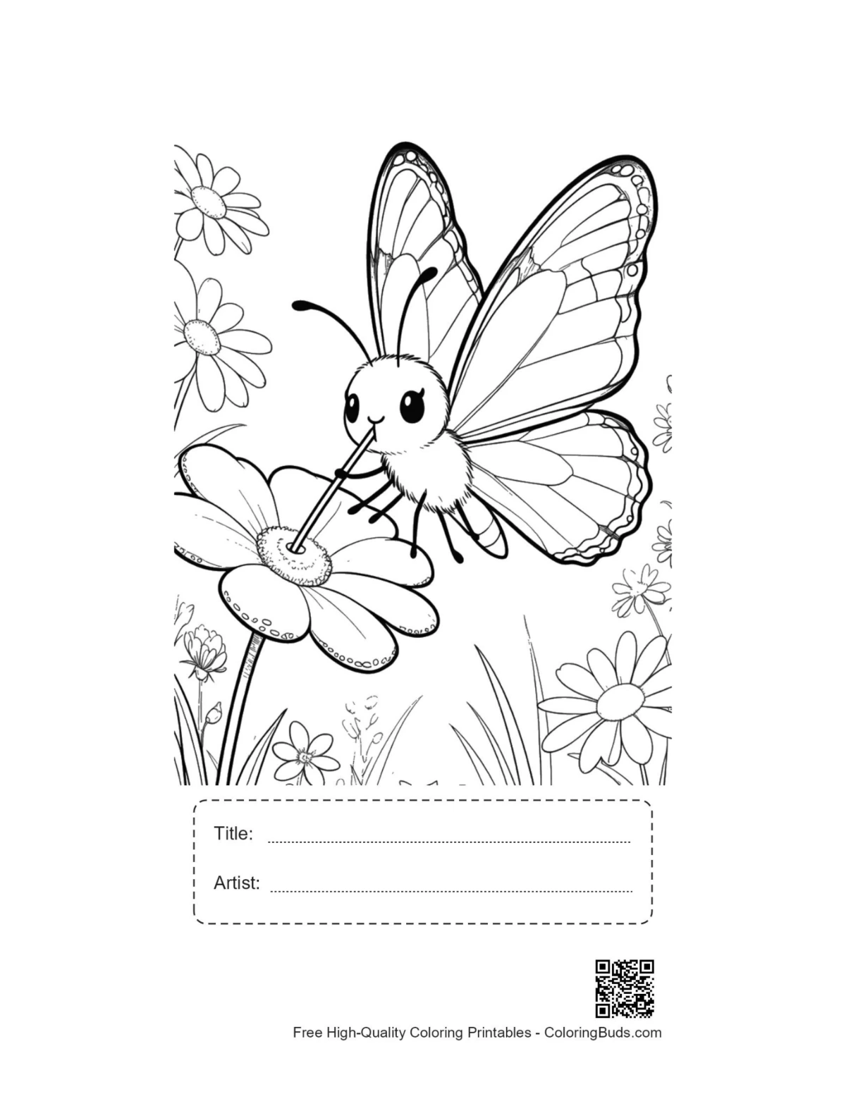Monarch butterfly printable with title artist box wild flower