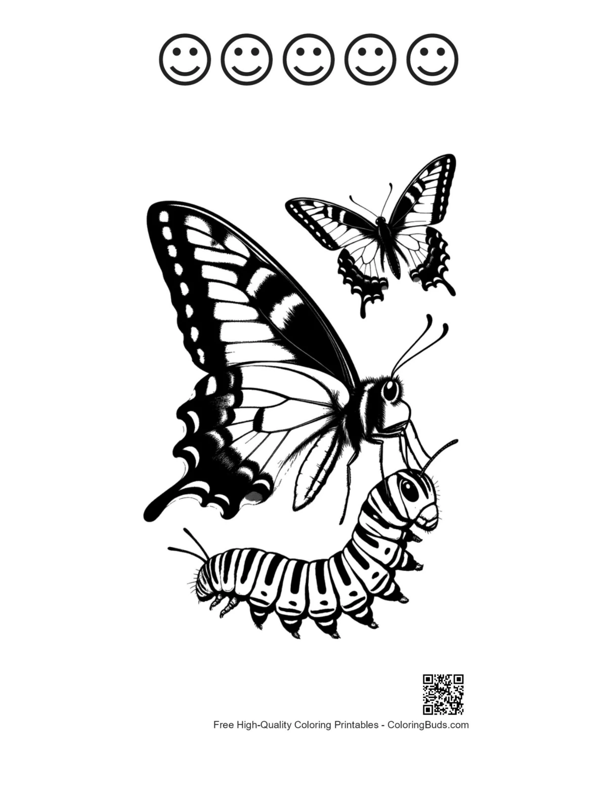 Swallowtail silhouette with happy face outlines