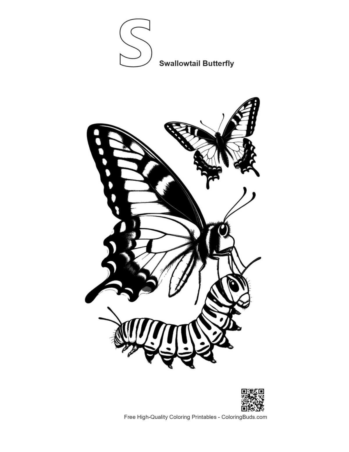 Alphabet S swallowtail butterfly silhouette printable