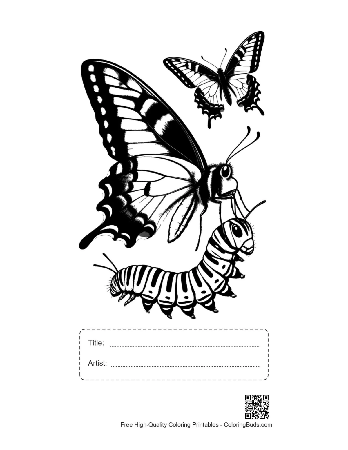 Printable swallowtail butterfly silhouette with title box