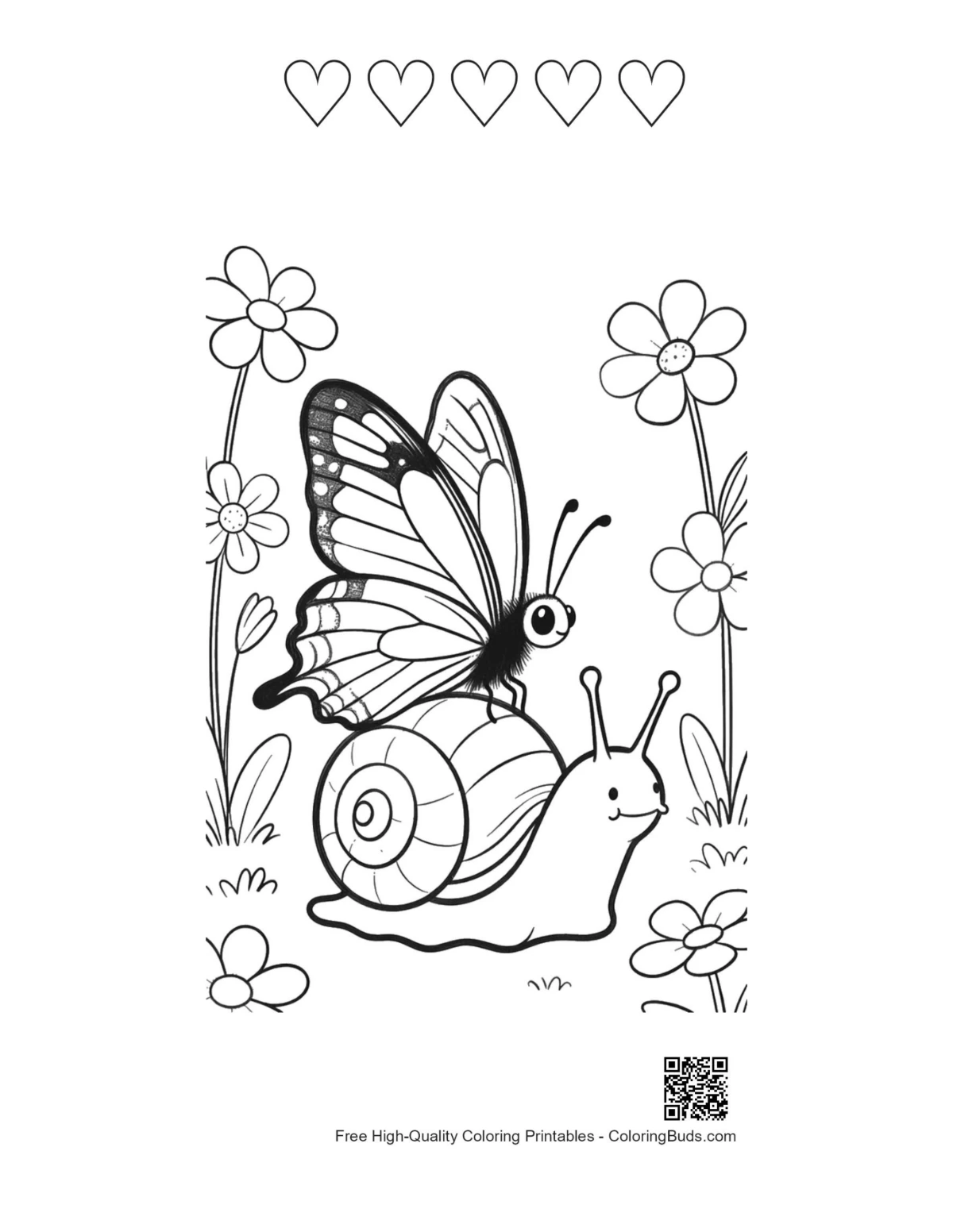Swallowtail butterfly hearts printable coloring page