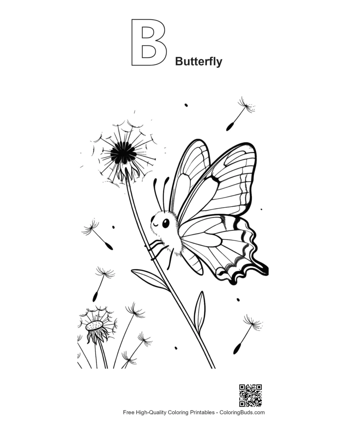Alphabet B swallowtail butterfly coloring outline printable
