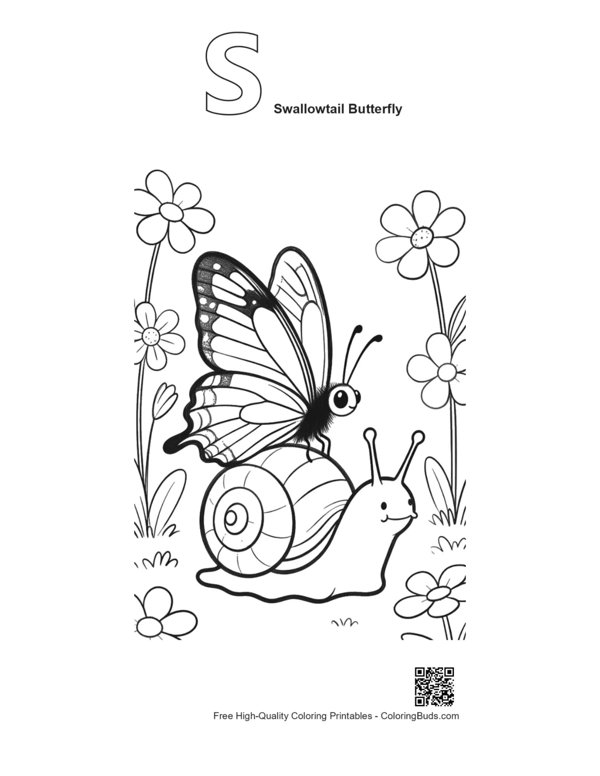 Swallowtail butterfly outline with alphabet S