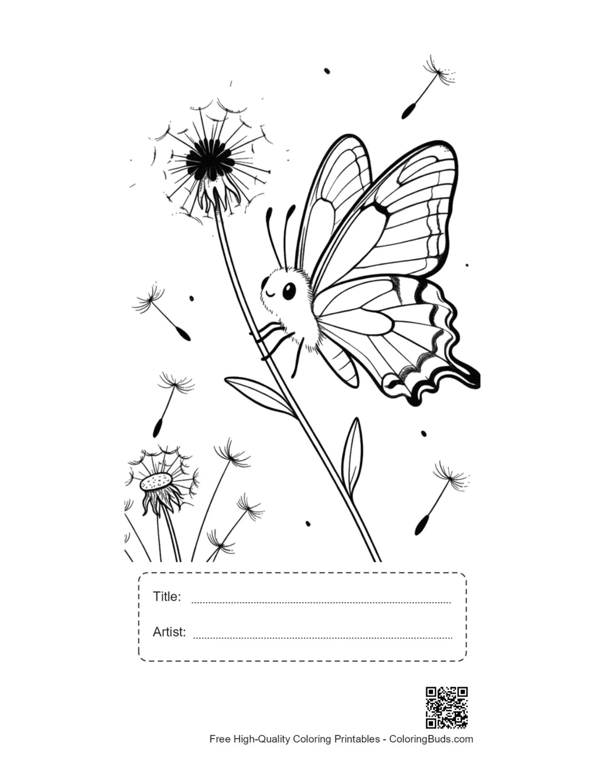 Swallowtail butterfly printable with title artist box