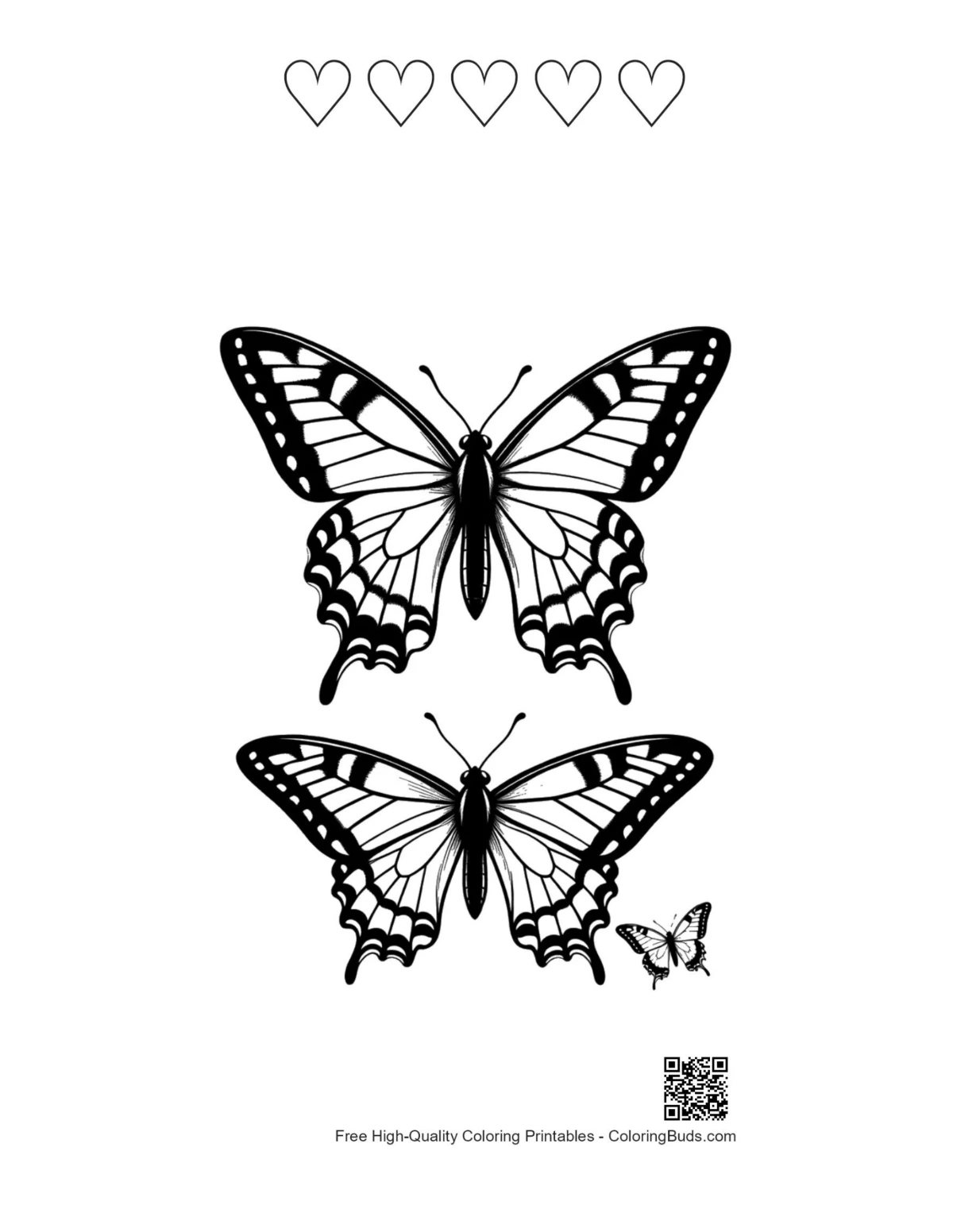 Butterflies line art paired with heart outlines