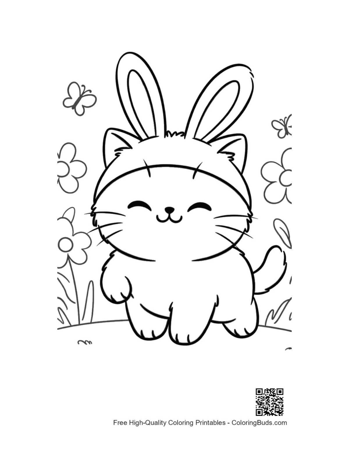 Adorable baby British Shorthair cat in daisies field printable