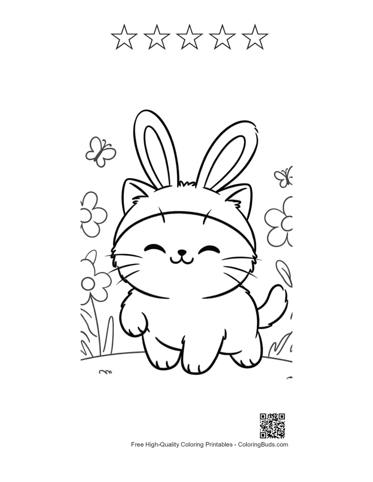 Baby cat daisies printable with 5 star outlines