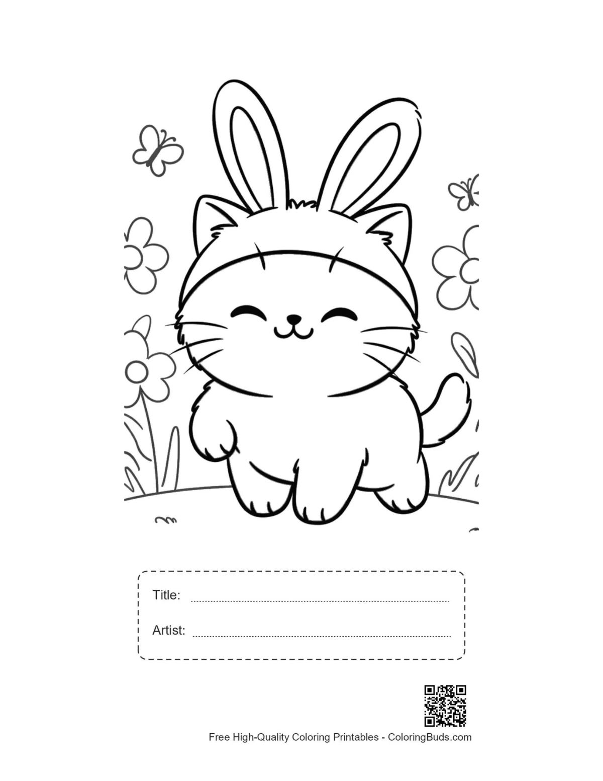 Baby British Shorthair in daisies printable with title box