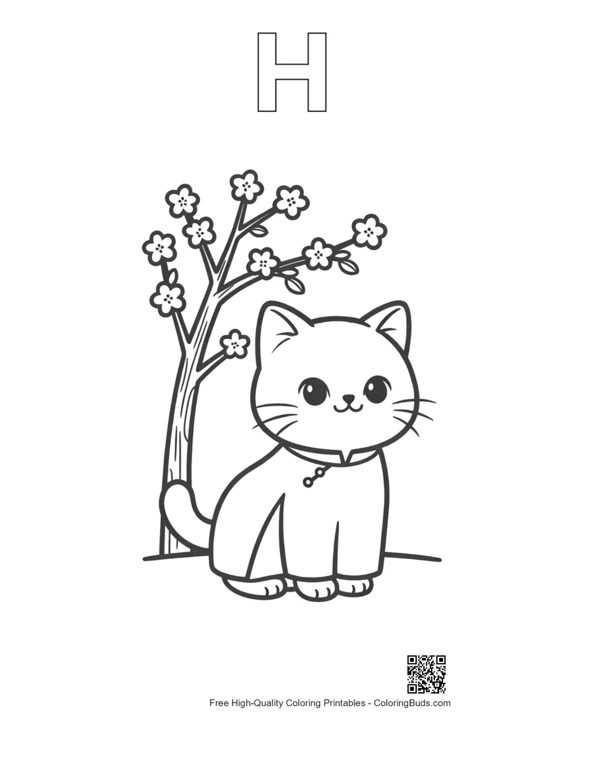 British Shorthair cat coloring page outline with alphabet H