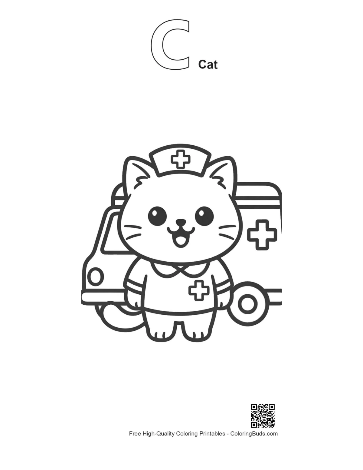 British Shorthair cat nurse outline with alphabet C