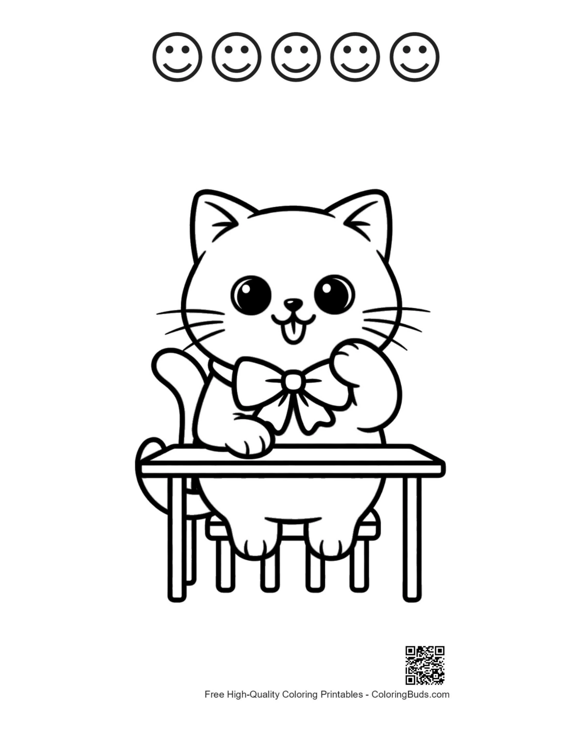 British Shorthair printable page featuring 5 happy face outlines