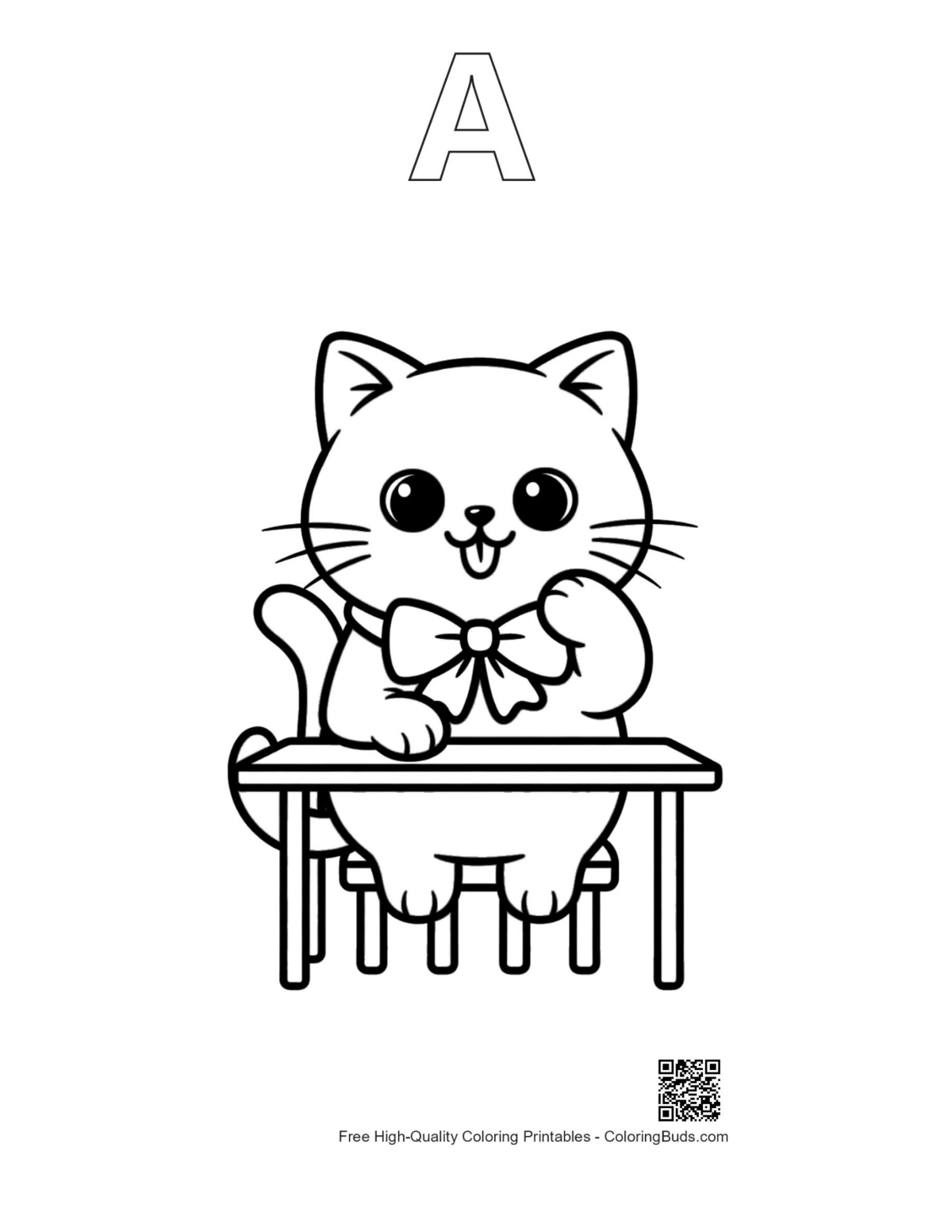British Shorthair cat coloring page shaped like alphabet letter A