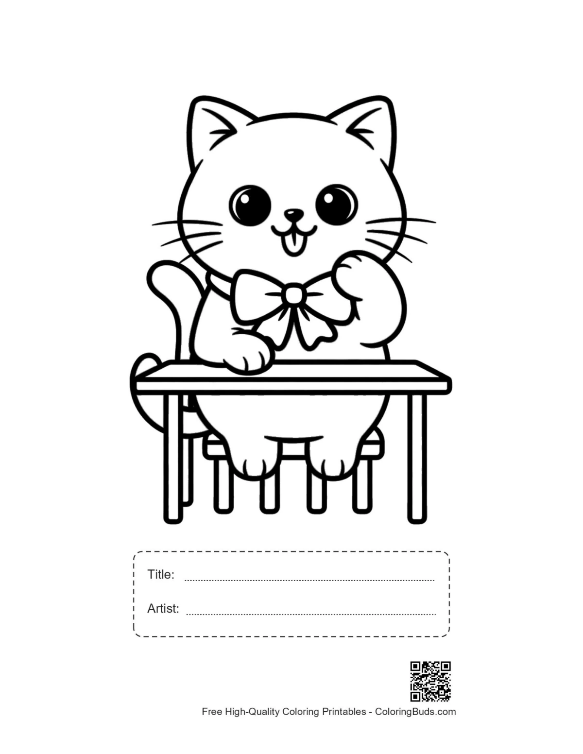 British Shorthair printable coloring page with title artist box