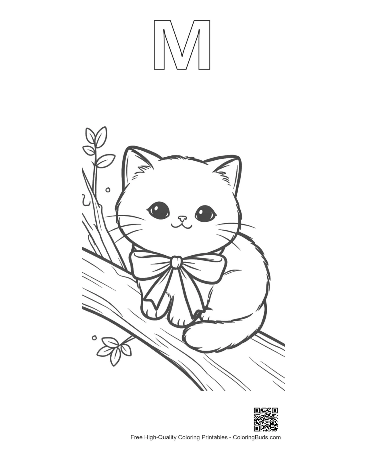 British Shorthair kitten branch printable with alphabet M