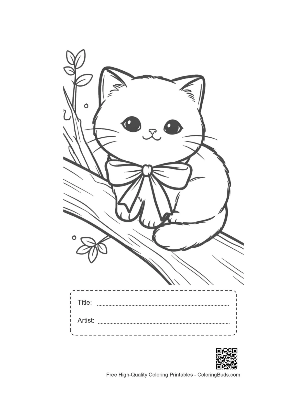 Printable British Shorthair kitten on branch with title box