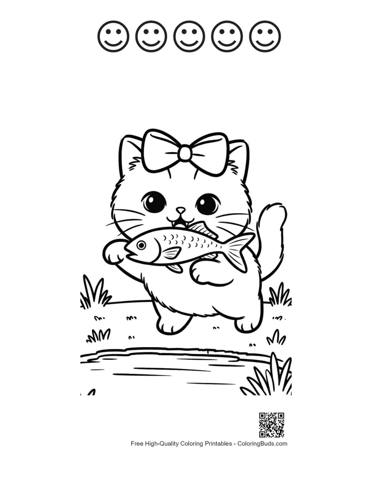 British Shorthair and 5 happy faces outline printable