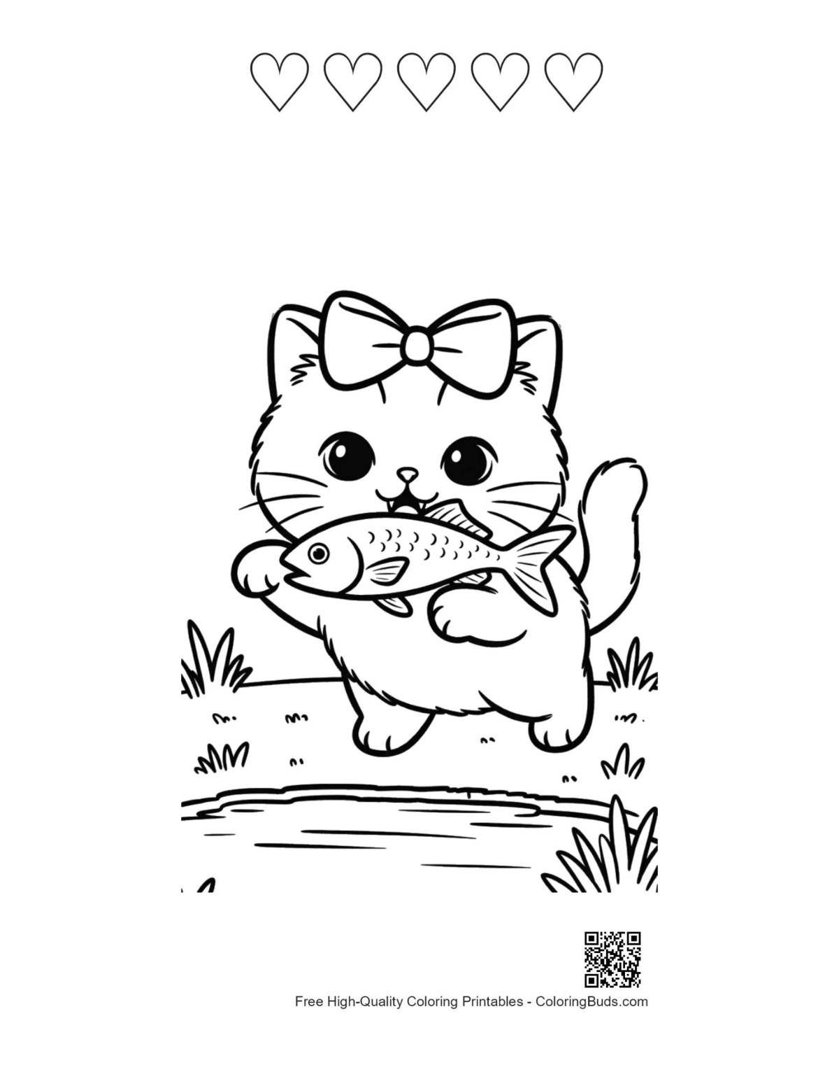 British Shorthair cat with 5 hearts outline printable