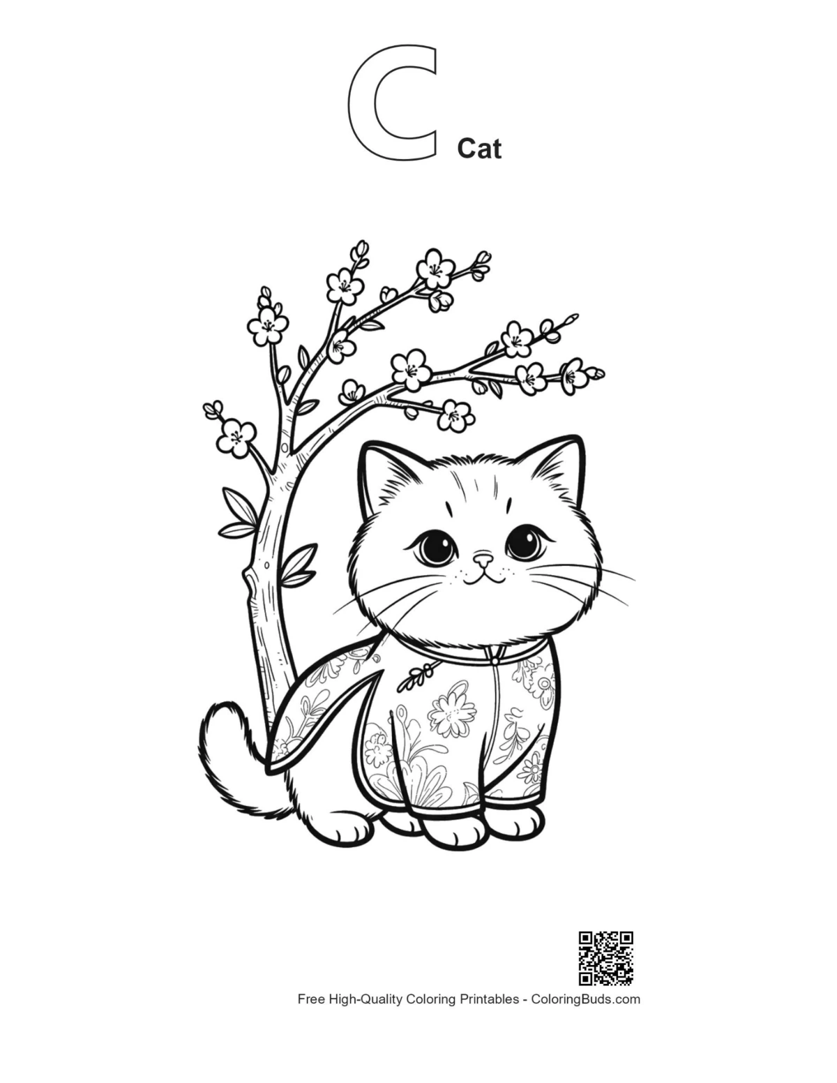 British Shorthair alphabet C cat coloring outline