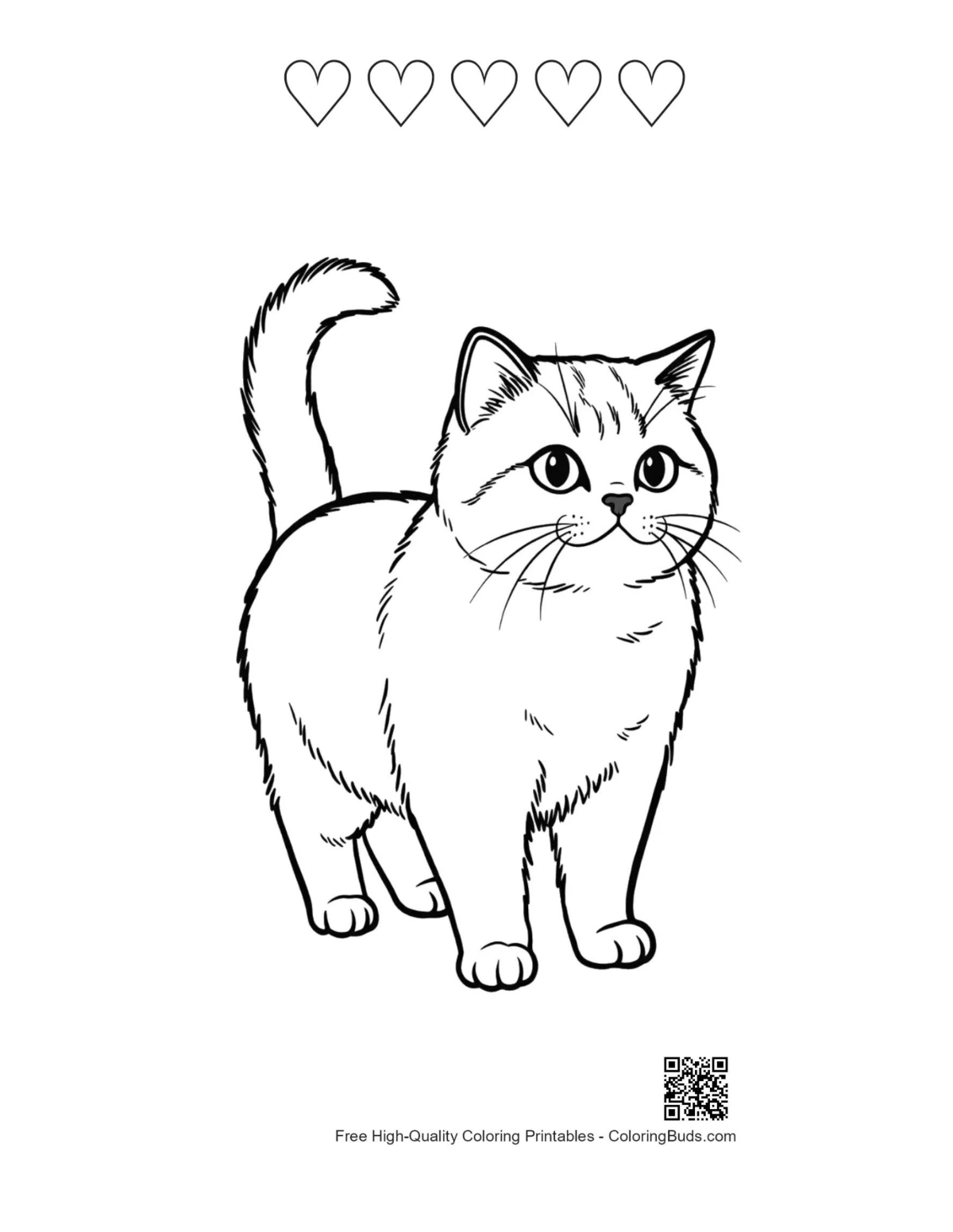 British Shorthair kitten heart outline coloring page