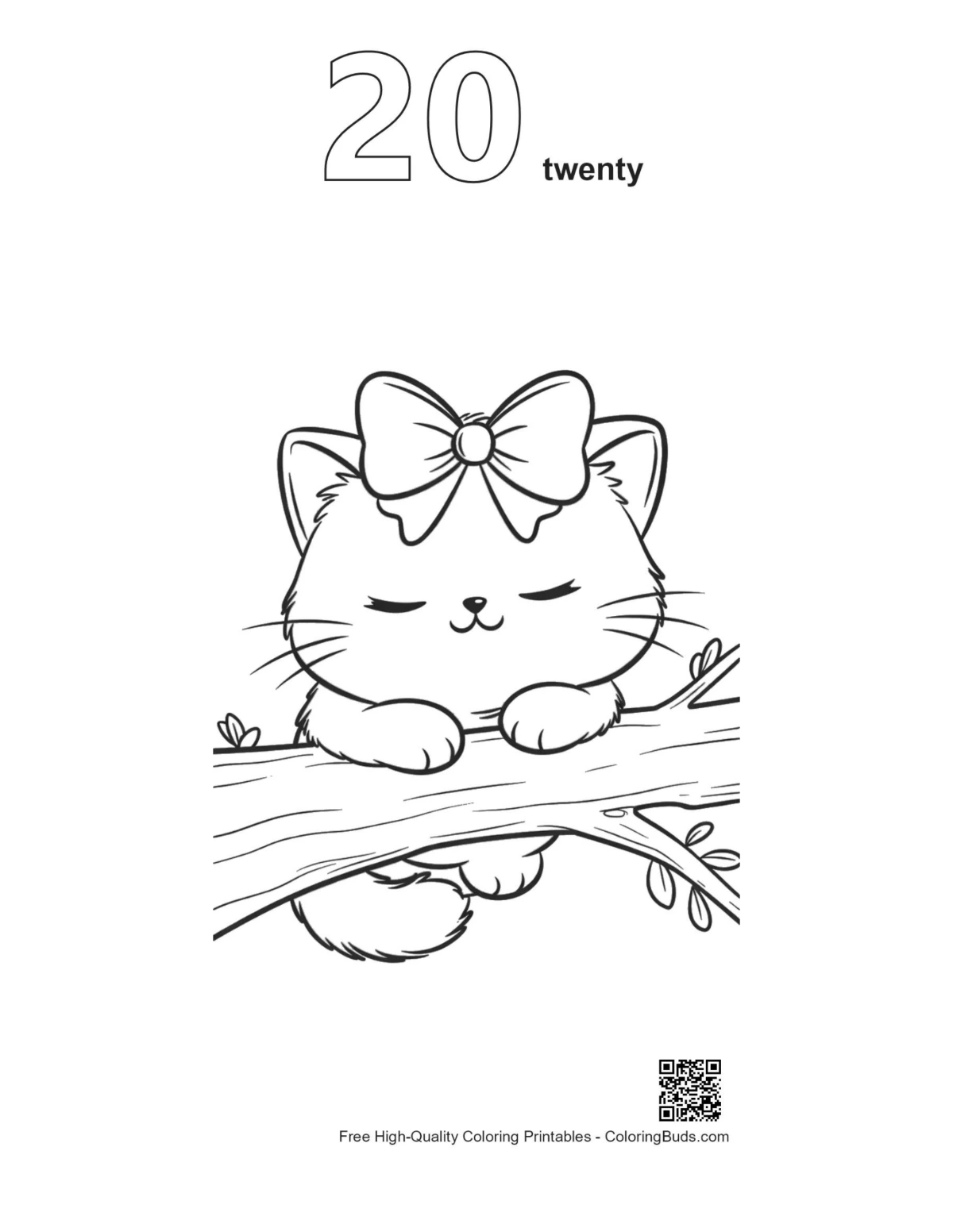 British Shorthair outline numbered 20 printable