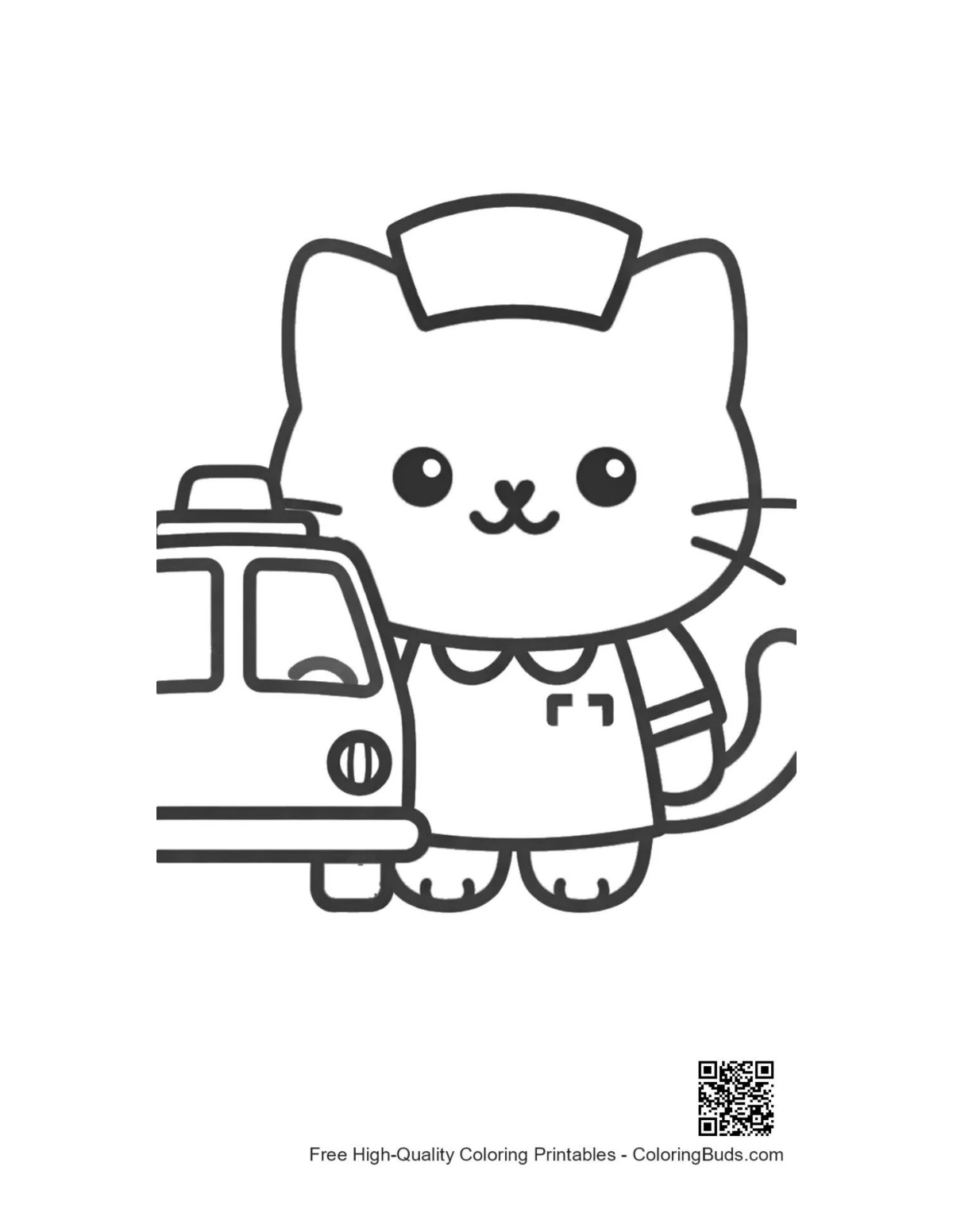 Cute British Shorthair kitten nurse with ambulance coloring