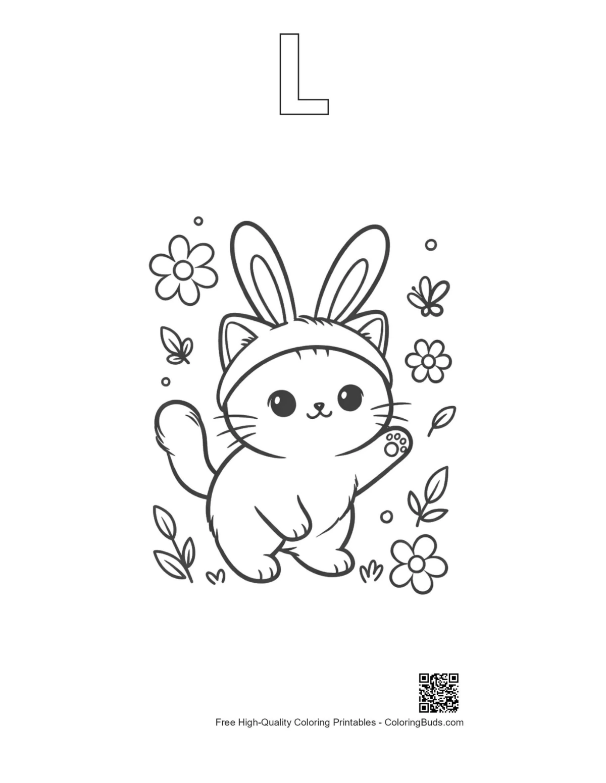 British Shorthair outline with alphabet L printable for kids