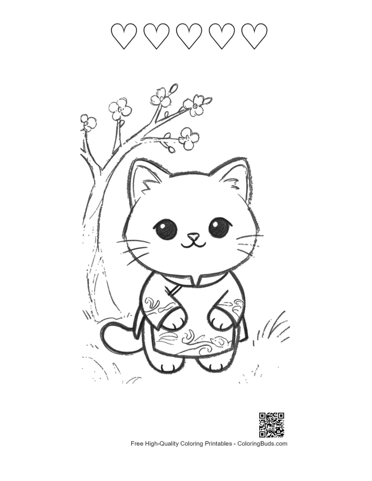 Easy British Shorthair coloring with 5 heart outlines