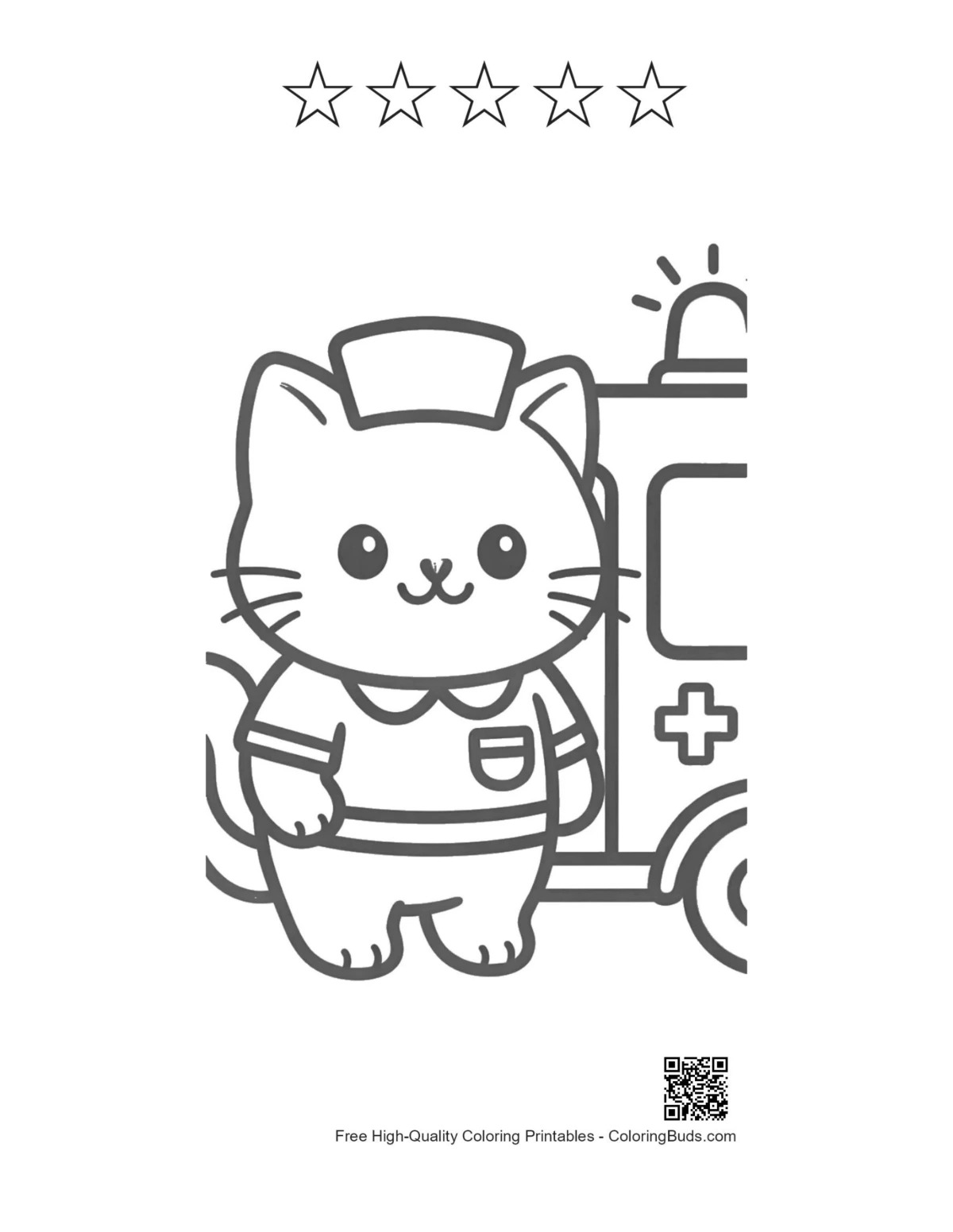 British Shorthair nurse with 5 stars outline printable