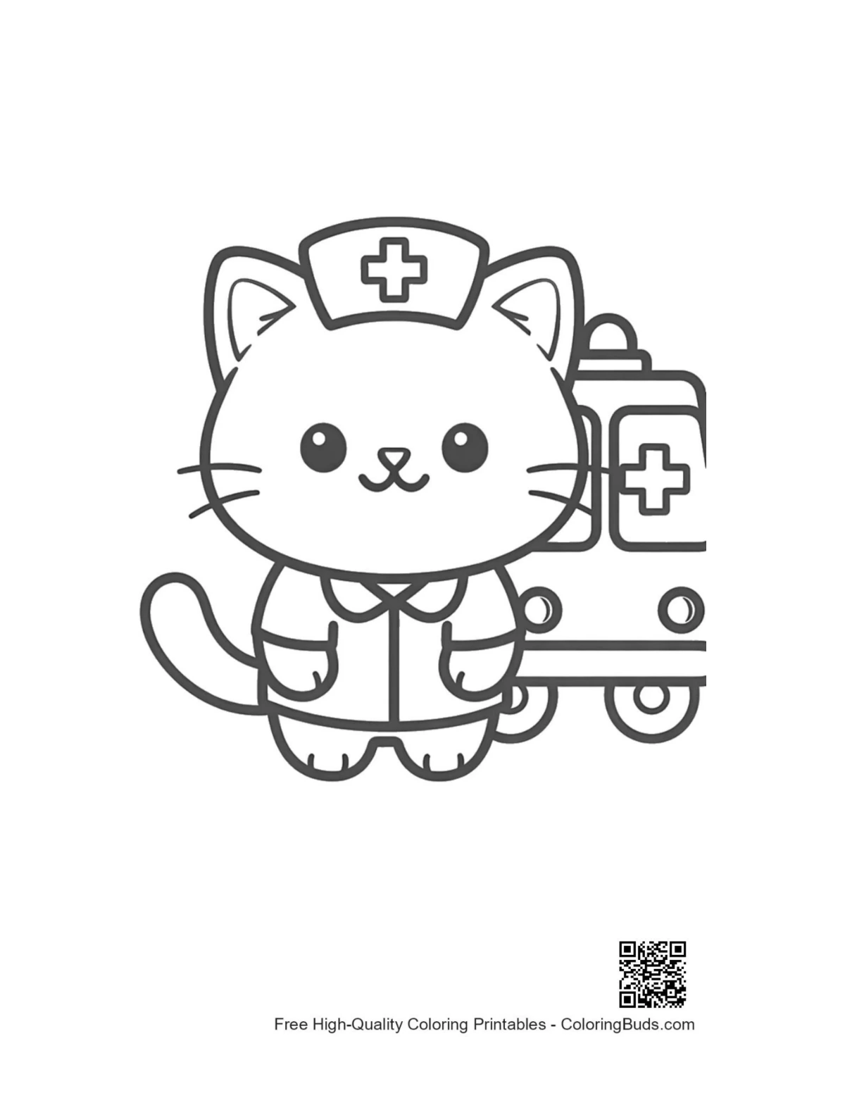 British Shorthair kitten nurse by medical vehicle coloring page