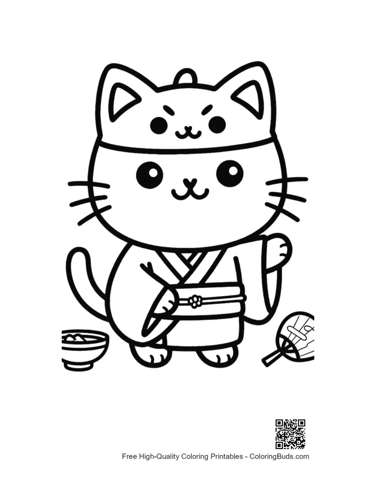 Adorable cat kimono mask ears printable coloring