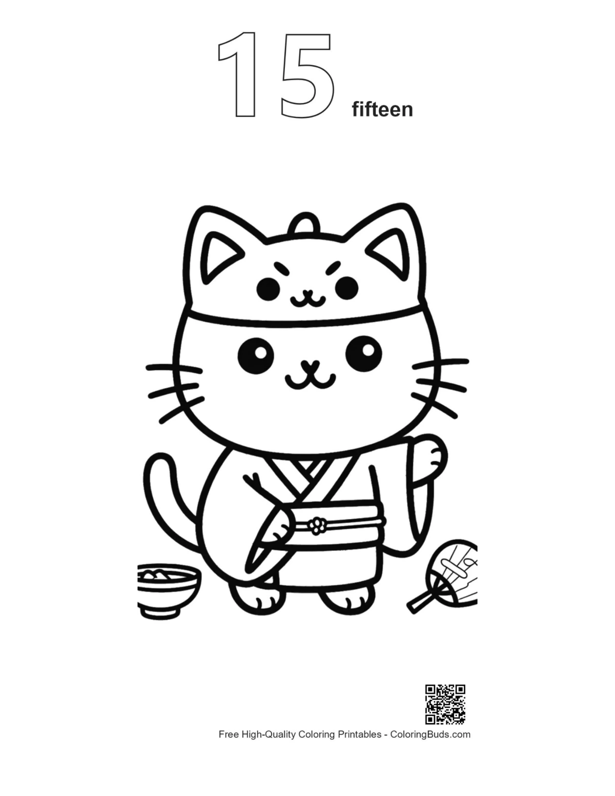 Cat kimono mask outline number 15 printable