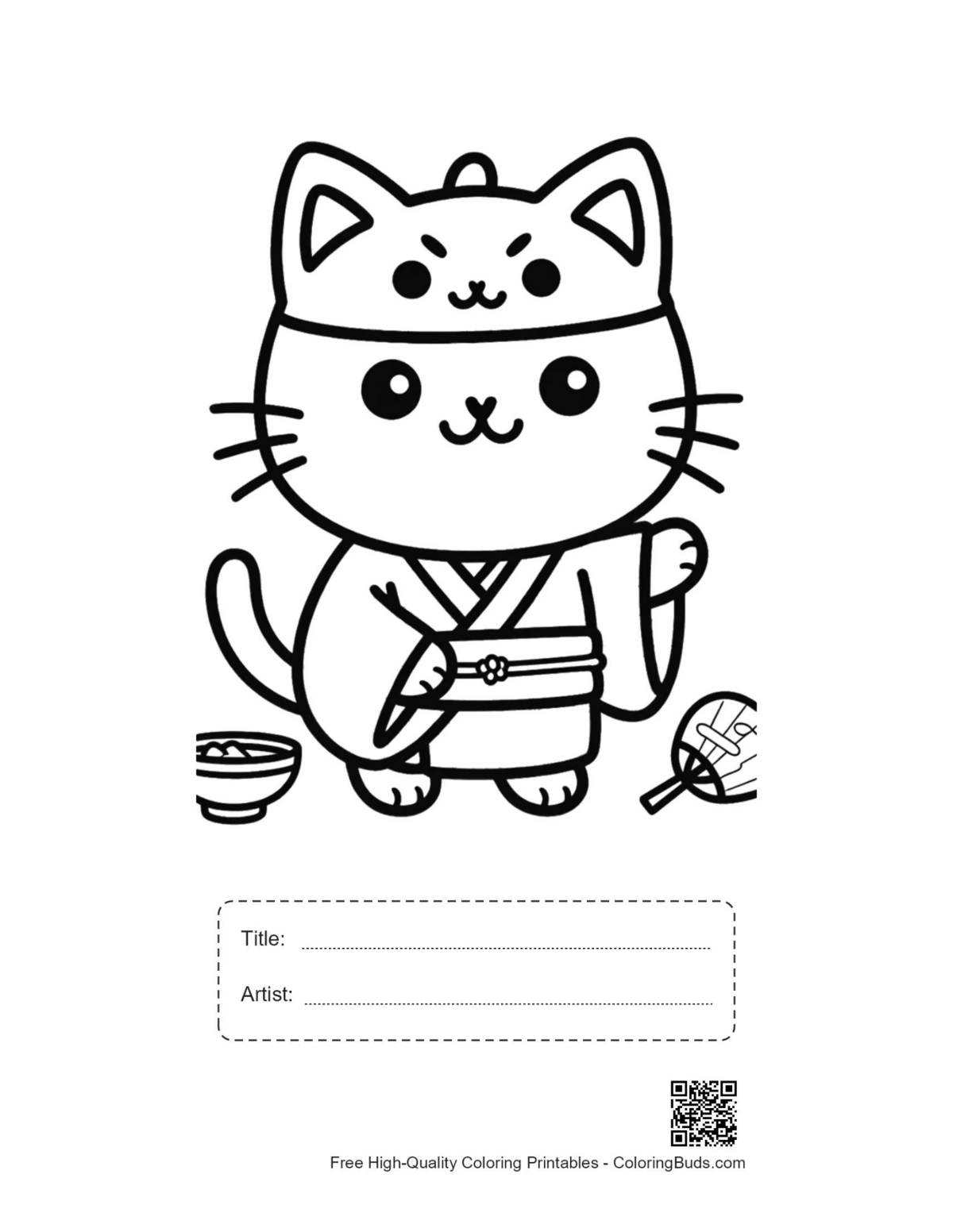 Cat kimono mask printable with title artist box