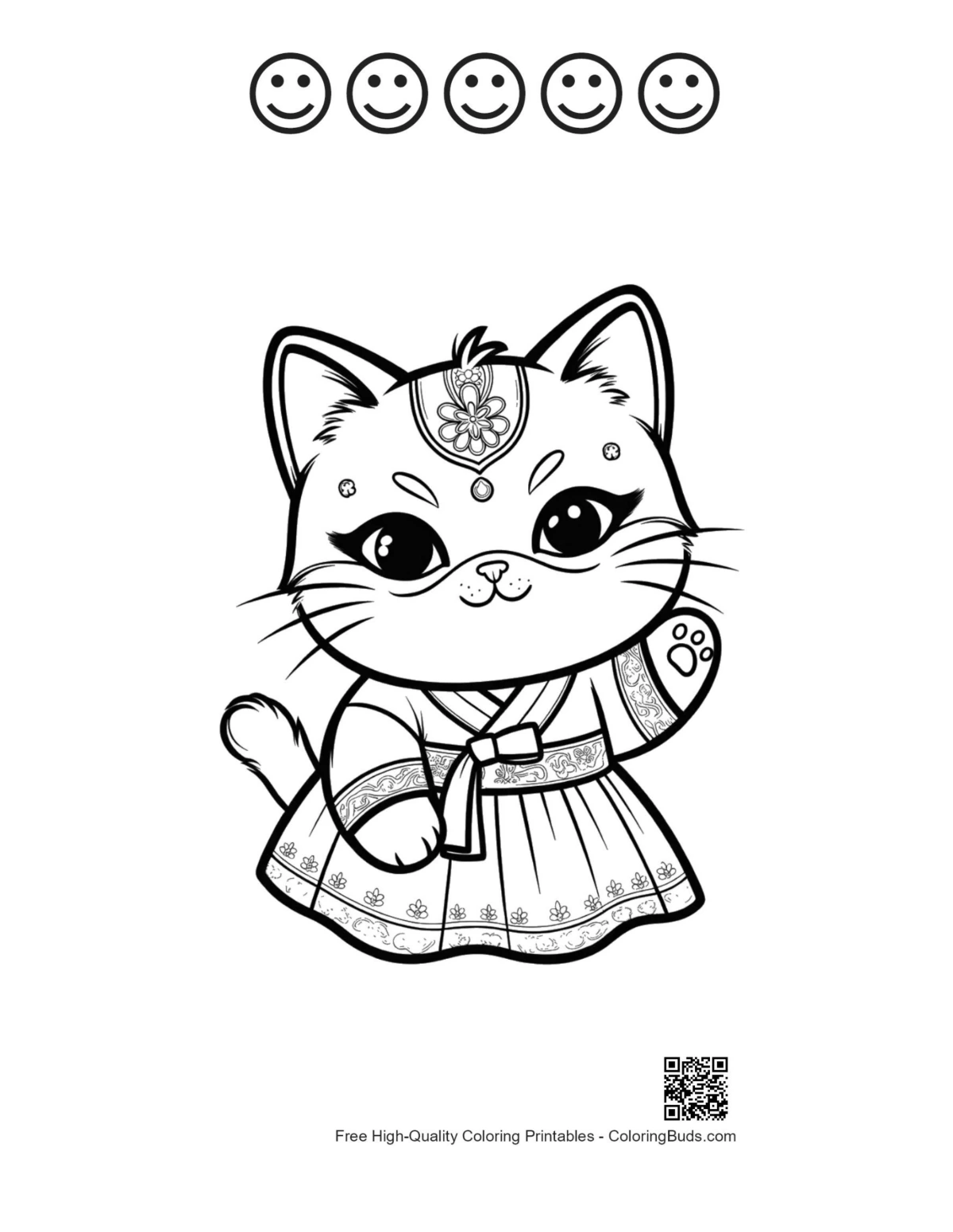 Cat kimono mask printable with 5 happy face outlines