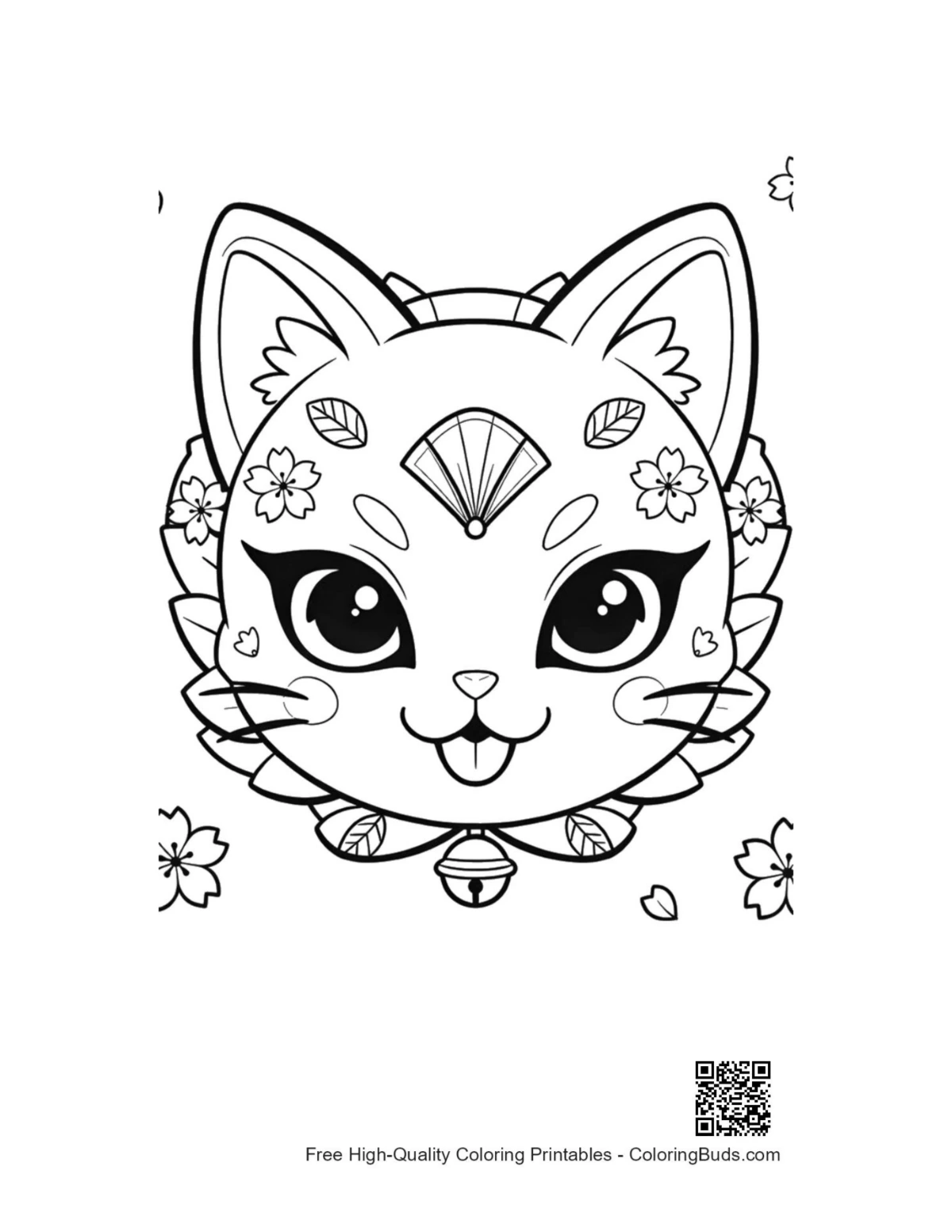Adorable kitten in fox-style cat mask coloring printable