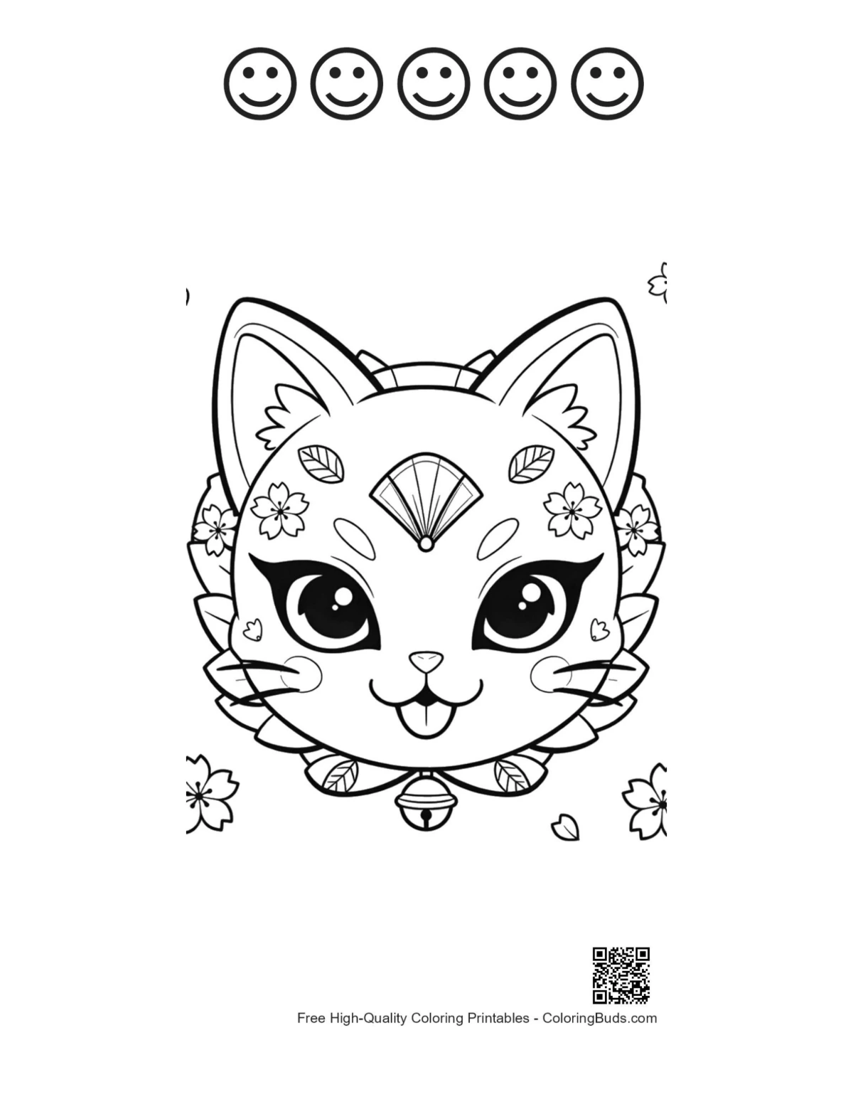 Kitten fox mask with 5 happy faces outline printable