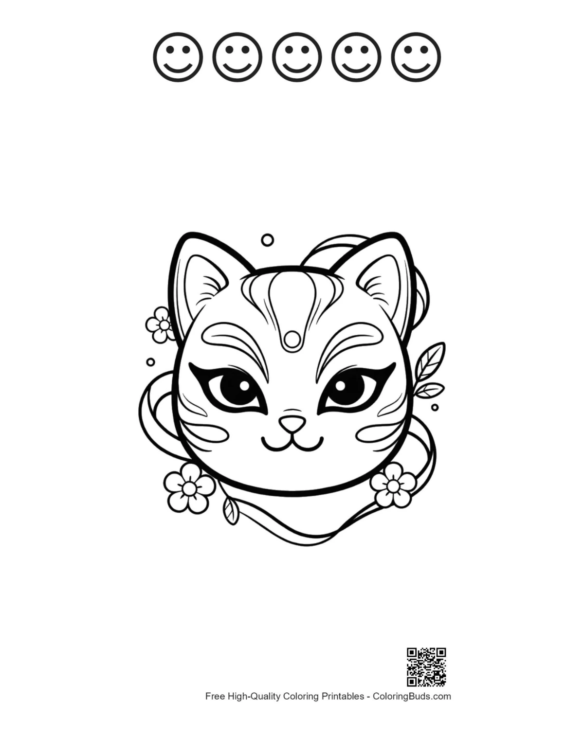 Cat masks printable featuring 5 happy faces