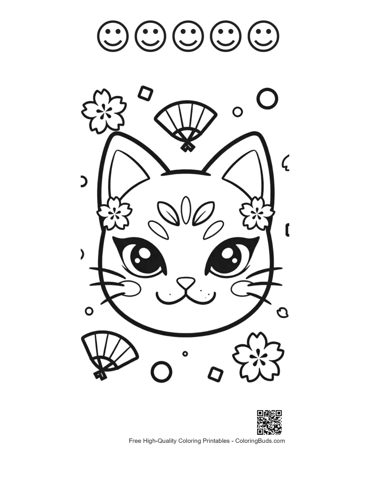 Cat masks printable with 5 happy faces to color