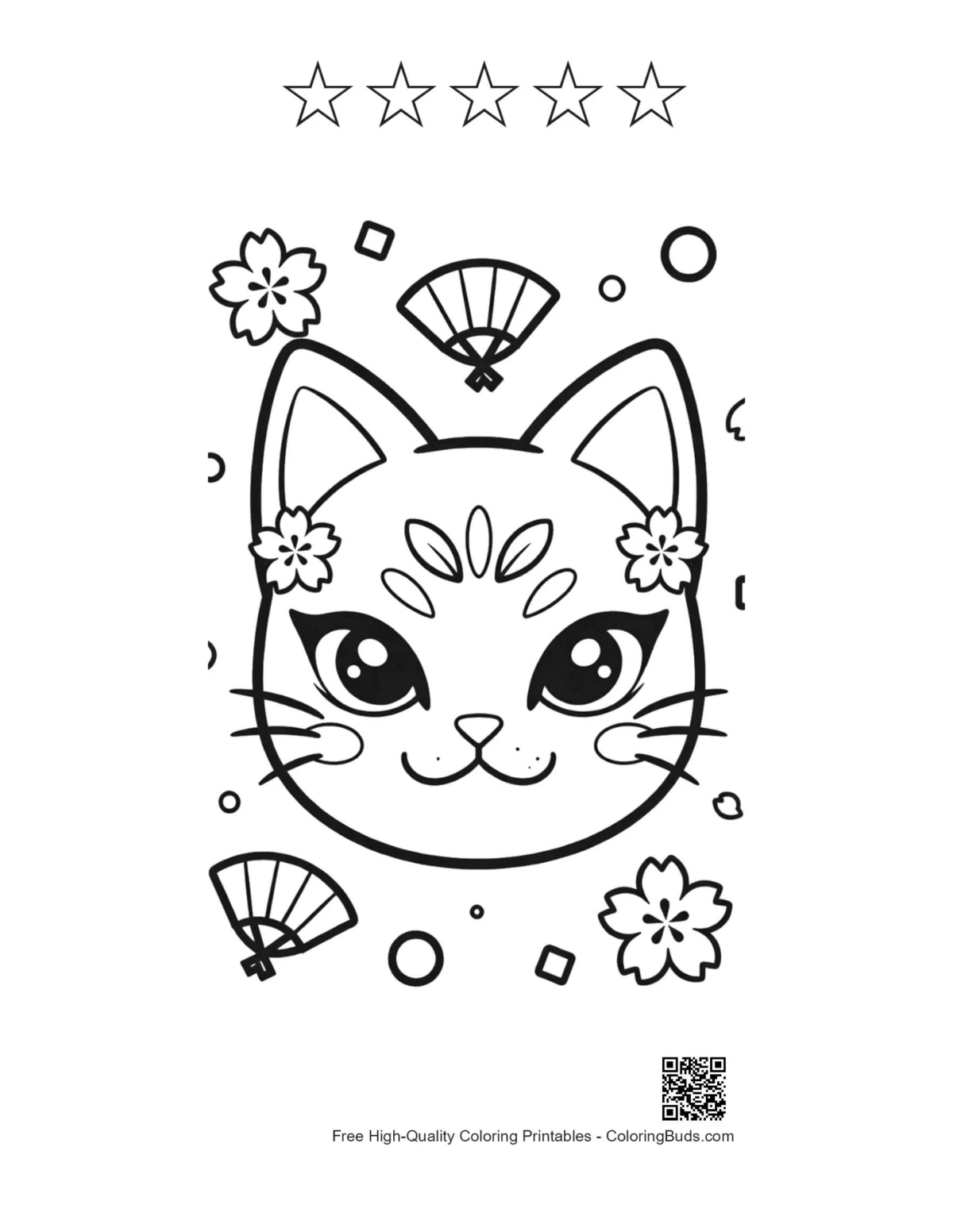 Printable cat masks with 5 star outlines to color