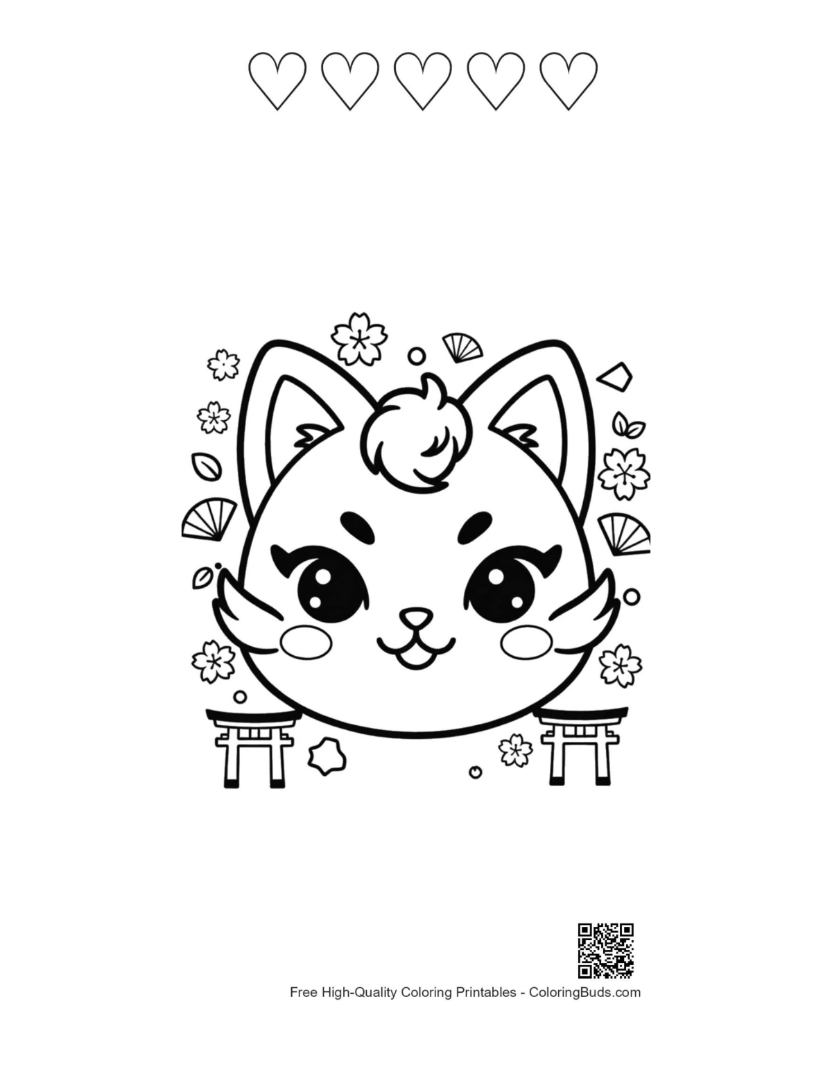 Cheery cat printable mask with heart outlines